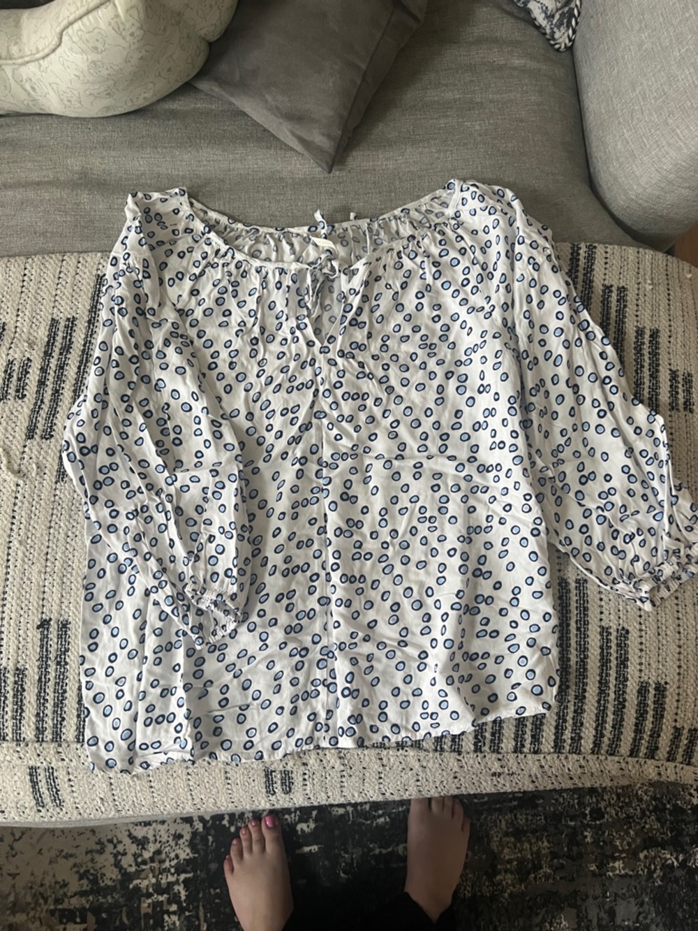 grand & greene White Tunic Top with Navy Dot Print